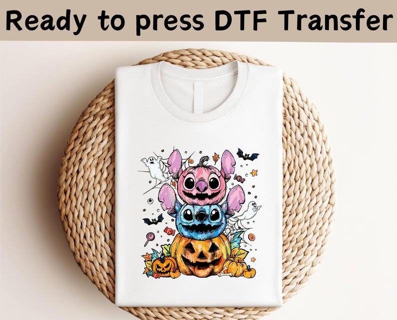 Disney Stitch & Angel Halloween DTF Transfer, Trick or Treat