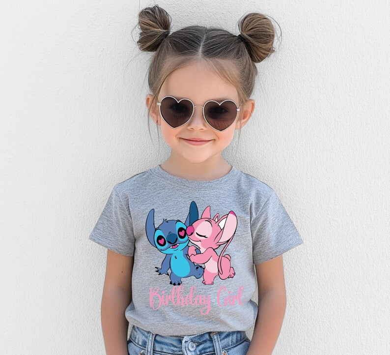 Lilo and Stitch Party Tee, Tropical Birthday Shirt, Cute Alien Birthday Outfit, Stitch and Angel Shirt, Disney Theme Birthday Tee