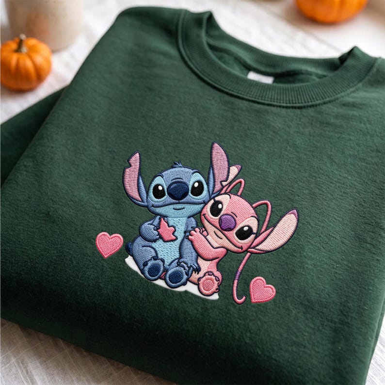 Stitch And Angel Sweatshirt Disney Embroidered Shirt Couple Matching Hoodie Quarter Zip Baby Tee Park Outfit Besties Gift