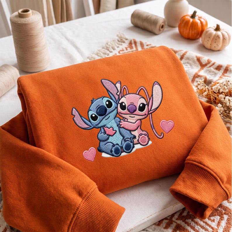 Stitch And Angel Sweatshirt Disney Embroidered Shirt Couple Matching Hoodie Quarter Zip Baby Tee Park Outfit Besties Gift