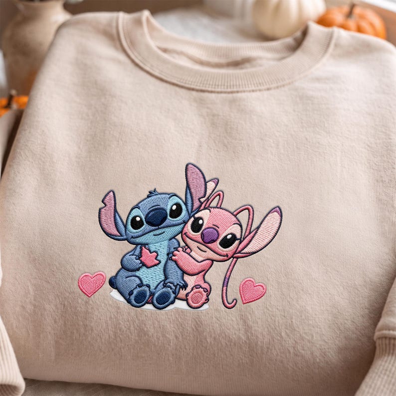 Stitch And Angel Sweatshirt Disney Embroidered Shirt Couple Matching Hoodie Quarter Zip Baby Tee Park Outfit Besties Gift