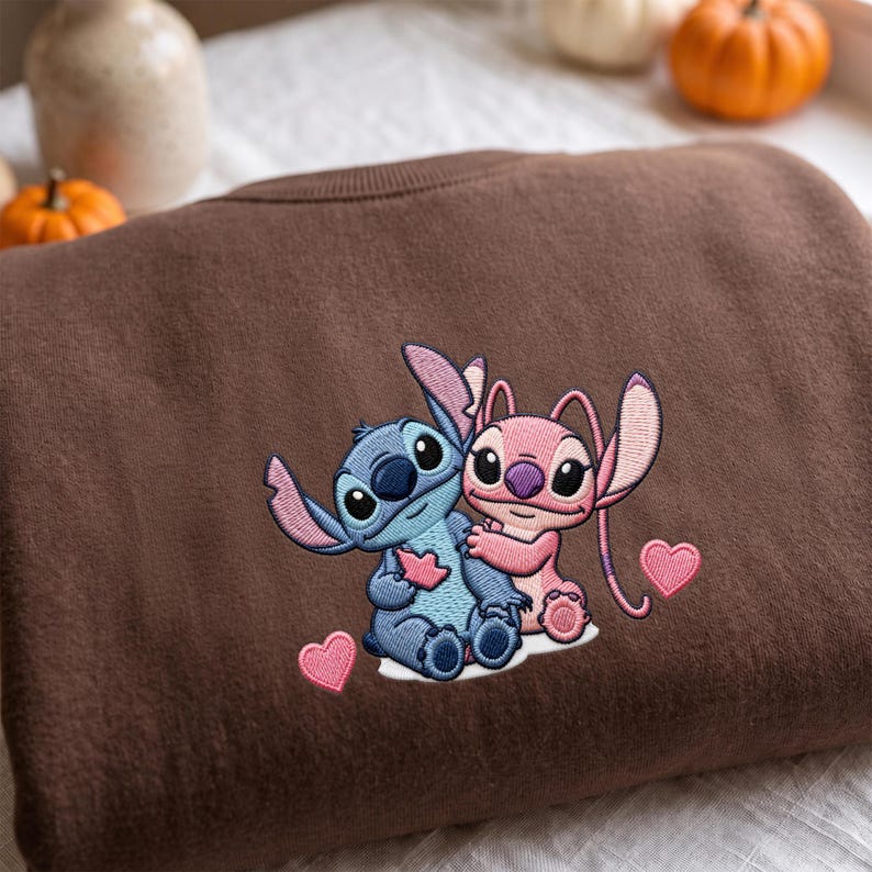 Stitch And Angel Sweatshirt Disney Embroidered Shirt Couple Matching Hoodie Quarter Zip Baby Tee Park Outfit Besties Gift