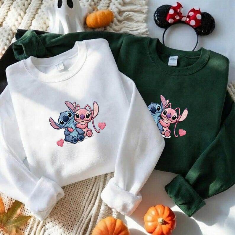 Stitch And Angel Sweatshirt Disney Embroidered Shirt Couple Matching Hoodie Quarter Zip Baby Tee Park Outfit Besties Gift