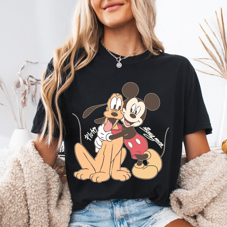 Mickey Mouse Pluto Shirt, Disney Best Friends T-Shirt, Vintage Cartoon Tee, Cute Theme Park Vacation Shirt, Classic Character Gift