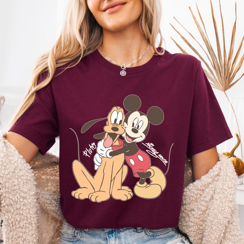 Mickey Mouse Pluto Shirt, Disney Best Friends T-Shirt, Vintage Cartoon Tee, Cute Theme Park Vacation Shirt, Classic Character Gift