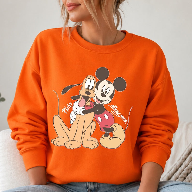 Mickey Mouse Pluto Sweatshirt, Disney Best Friends Hoodie, Vintage Cartoon Pullover, Cute Theme Park Vacation Gift