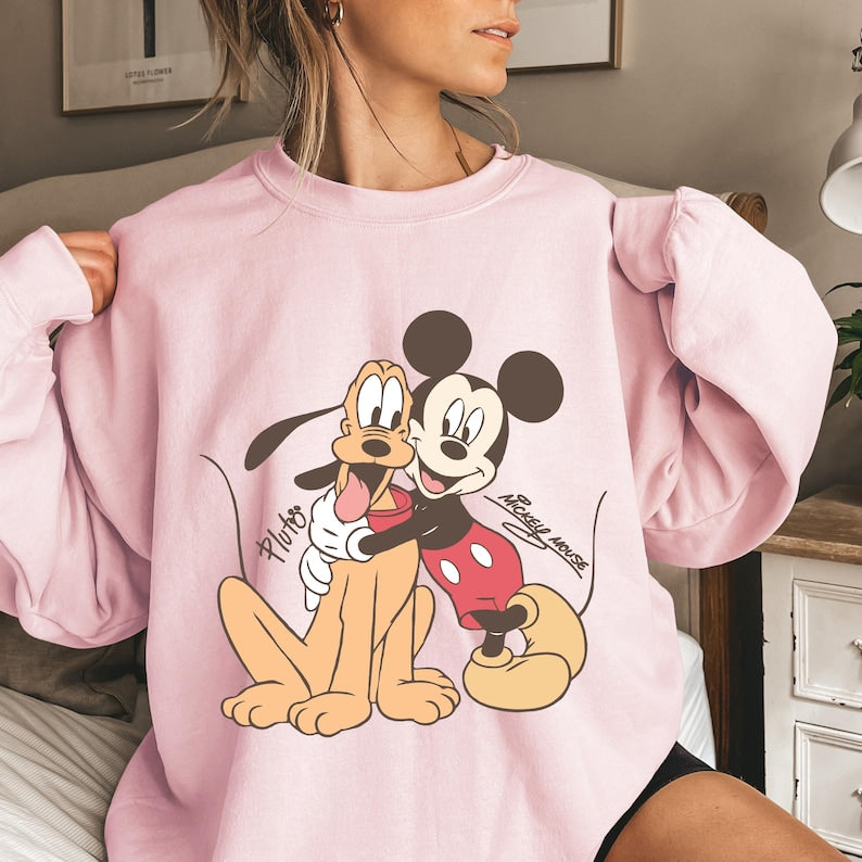 Mickey Mouse Pluto Sweatshirt, Disney Best Friends Hoodie, Vintage Cartoon Pullover, Cute Theme Park Vacation Gift