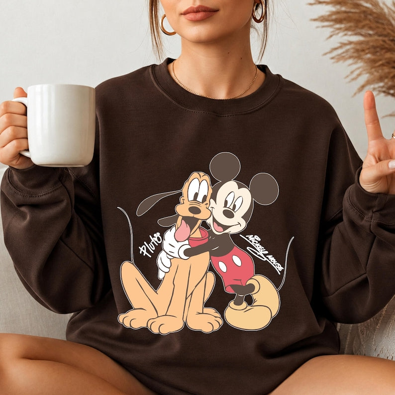 Mickey Mouse Pluto Sweatshirt, Disney Best Friends Hoodie, Vintage Cartoon Pullover, Cute Theme Park Vacation Gift