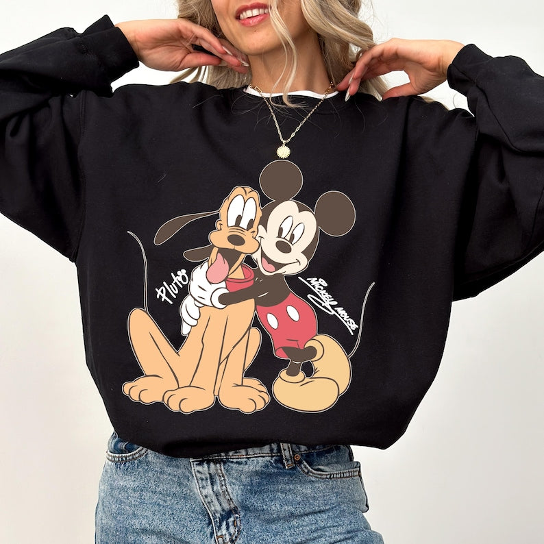 Mickey Mouse Pluto Sweatshirt, Disney Best Friends Hoodie, Vintage Cartoon Pullover, Cute Theme Park Vacation Gift