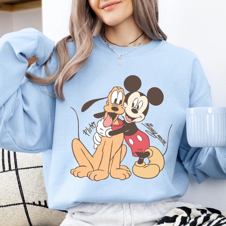 Mickey Mouse Pluto Sweatshirt, Disney Best Friends Hoodie, Vintage Cartoon Pullover, Cute Theme Park Vacation Gift