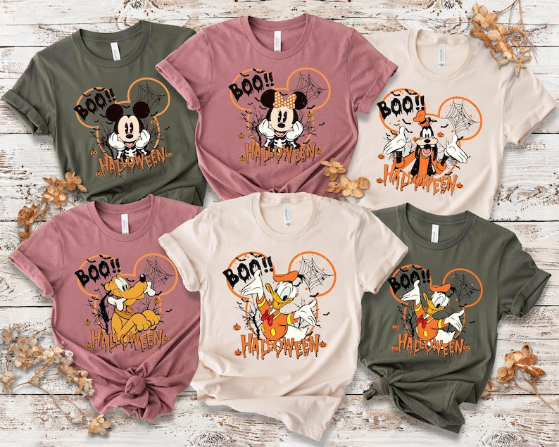 Disney Halloween Family Matching Tee 2026 - Mickey Minnie Donald Goofy Pluto 'Boo' Portrait Shirt for Vacation