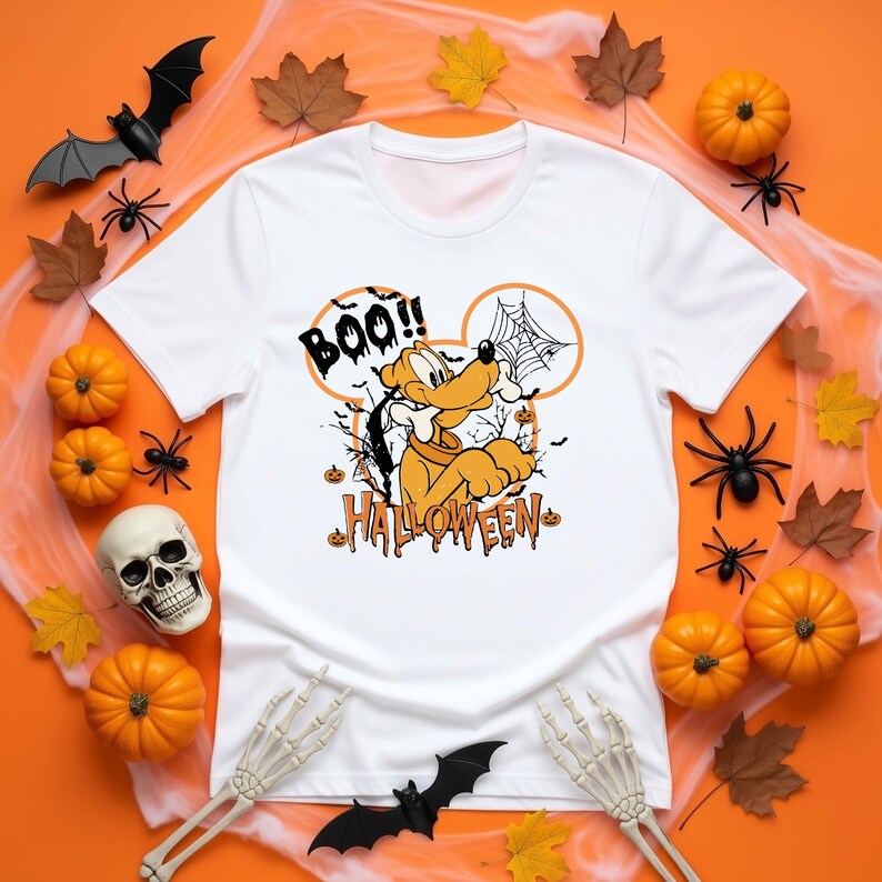 Disney Halloween Family Matching Tee 2026 - Mickey Minnie Donald Goofy Pluto 'Boo' Portrait Shirt for Vacation