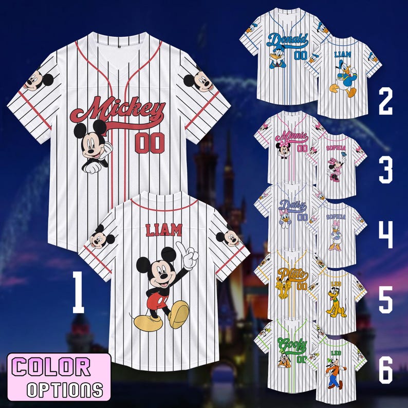 Mickey Character Football Jersey, Personalized Mickey Minnie Donald Daisy Goofy Pluto Soccer Jersey, Custom Name Number Family Jersey Shirt
