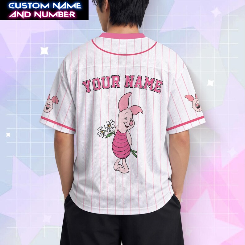 Custom Piglet Football Jersey, Personalized Piglet Name & Number Shirt, V-Neck Pinstripe Fan Top, Piglet Matching Family Vacation Outfits