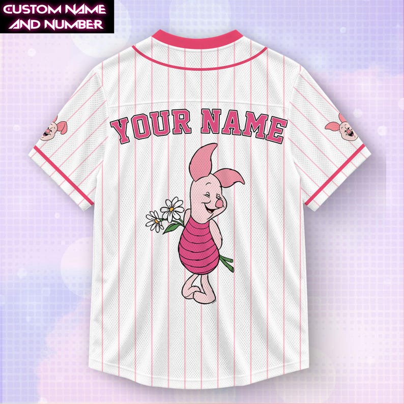Custom Piglet Football Jersey, Personalized Piglet Name & Number Shirt, V-Neck Pinstripe Fan Top, Piglet Matching Family Vacation Outfits