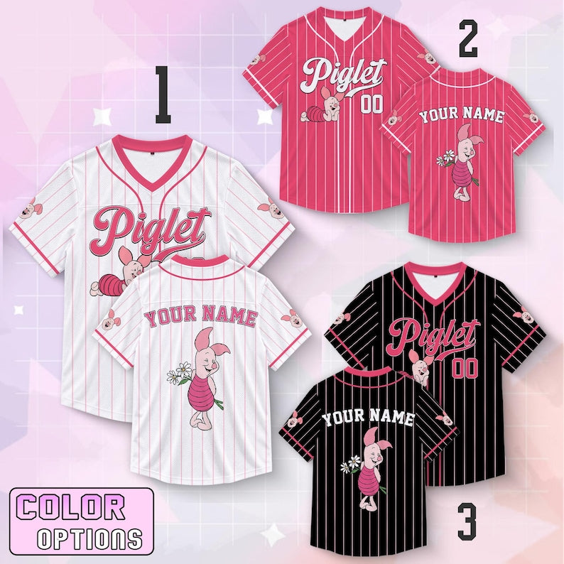 Custom Piglet Football Jersey, Personalized Piglet Name & Number Shirt, V-Neck Pinstripe Fan Top, Piglet Matching Family Vacation Outfits