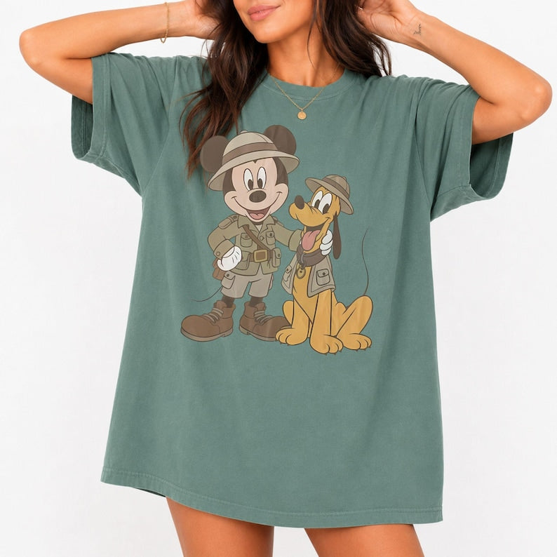 Retro Comfort Colors® Mickey Pluto Safari Shirt - Animal Kingdom Besties Tee, Matching Family Trip 2026, Girls Trip 2026 T-Shirt