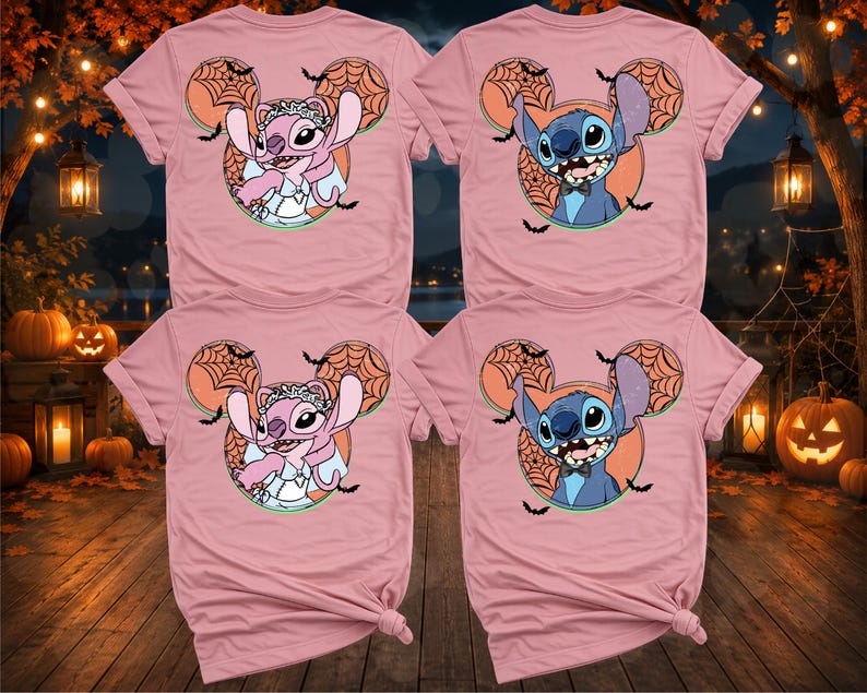 Stitch Angel Bride Halloween DTF, Couples Halloween DTF Transfer Ready For Press, Spooky Season Dtf Prints, Ready To Press, Direct To Film