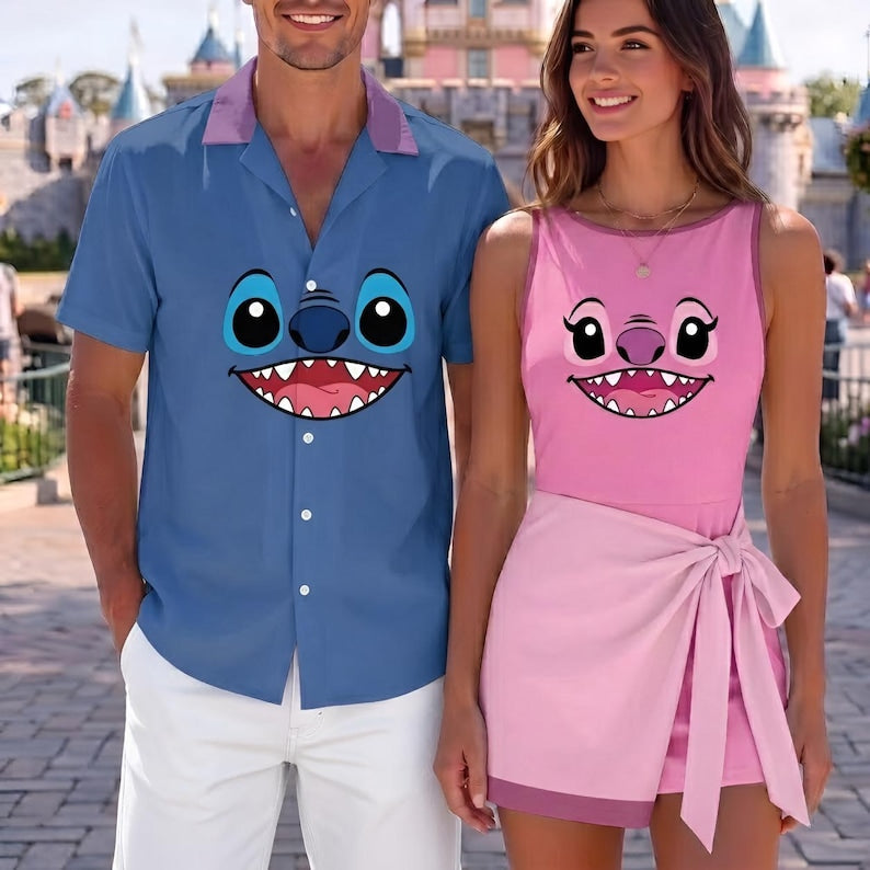 Stitch Tennis Dress Skirt, Angel Hawaiian Shirt, Stitch and Angel Couple Costume, Lilo and Stitch Outfit, Theme Park Vacation