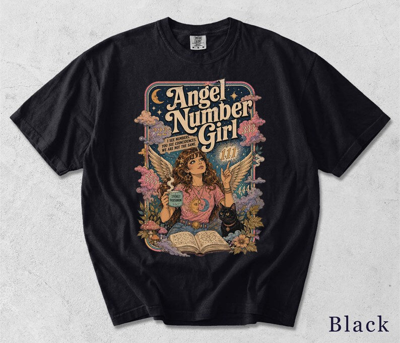 Angel Number Girl Retro Graphic T-Shirt - Funny Cosmic Spirit Design BX3GEG