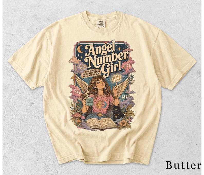 Angel Number Girl Retro Graphic T-Shirt - Funny Cosmic Spirit Design BX3GEG