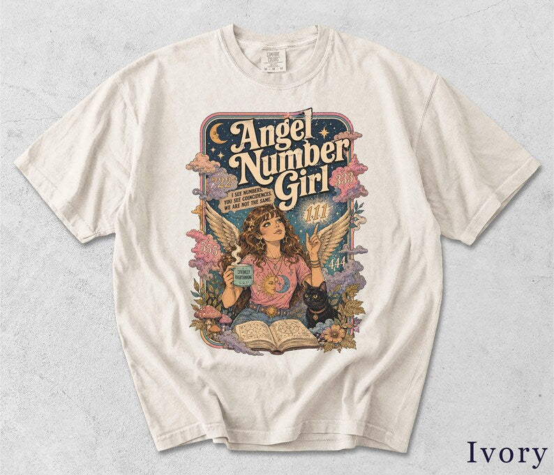 Angel Number Girl Retro Graphic T-Shirt - Funny Cosmic Spirit Design BX3GEG