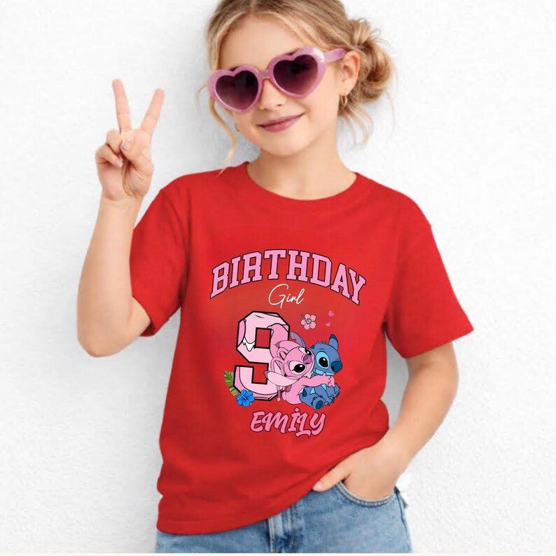 Stitch Angel Birthday Gırl Shirt, Disney Girl Birthday Tee, Custom Stitch Part T-Shirt, Stitch Toddler Gift, Birthday Family Matching Tees