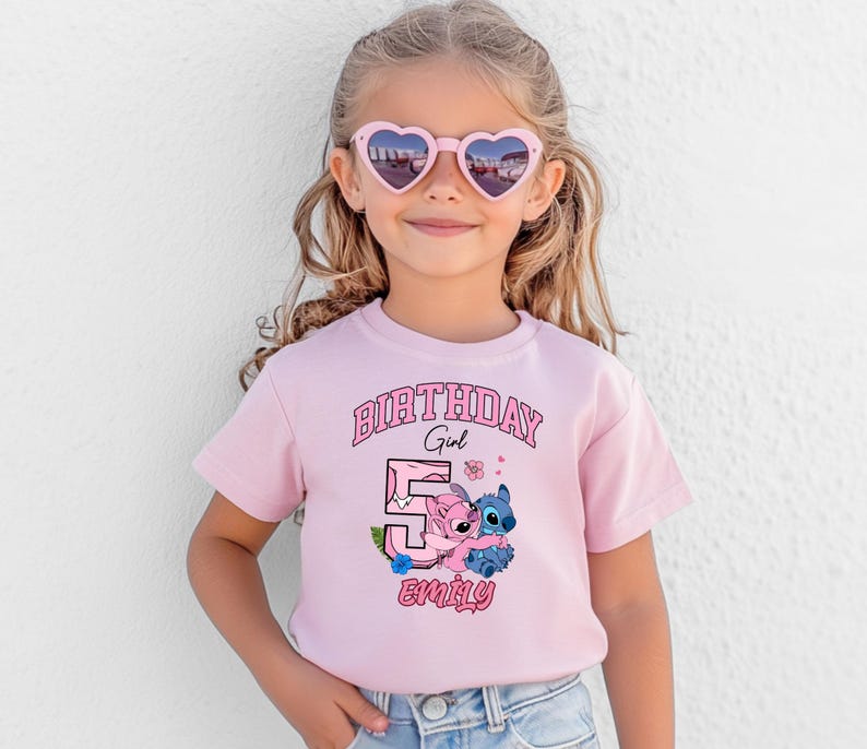 Stitch Angel Birthday Gırl Shirt, Disney Girl Birthday Tee, Custom Stitch Part T-Shirt, Stitch Toddler Gift, Birthday Family Matching Tees