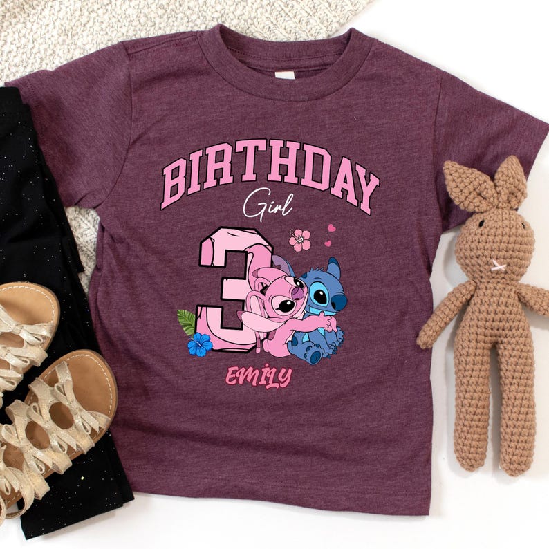Stitch Angel Birthday Gırl Shirt, Disney Girl Birthday Tee, Custom Stitch Part T-Shirt, Stitch Toddler Gift, Birthday Family Matching Tees