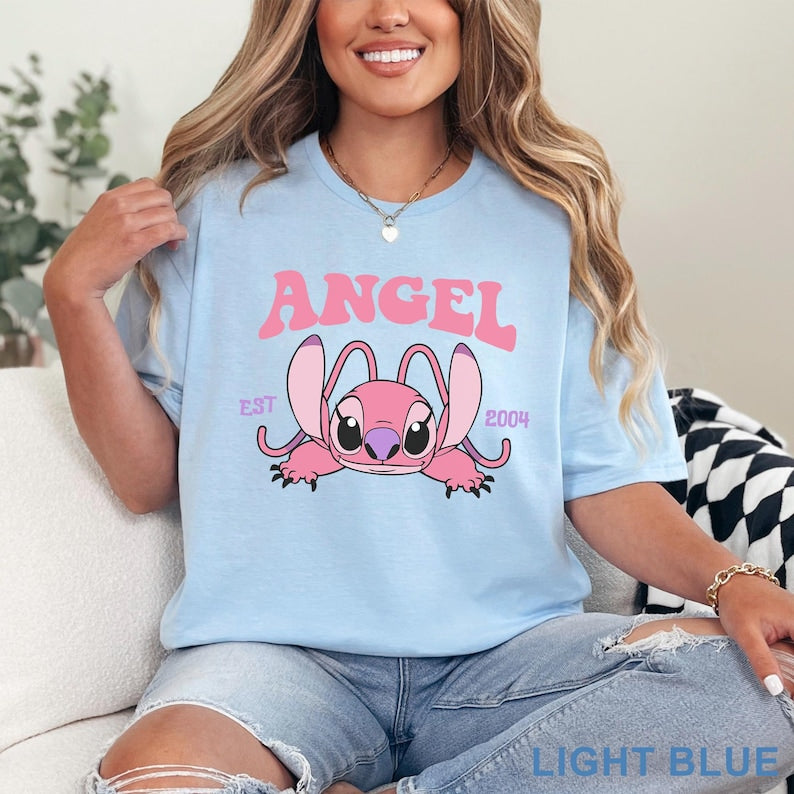 Cute Angel Shirt, Disney Angel Est 2004, Floral Disney Stich Angel, Disneyland Trip, Girly Disney, 483917