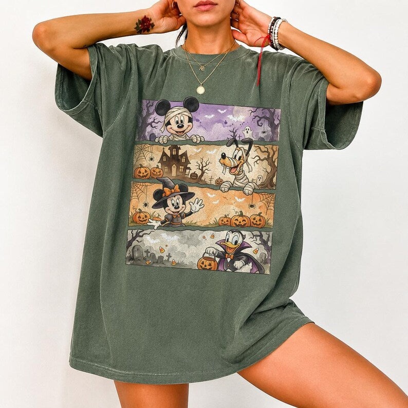 Comfort Colors® Disney Halloween Shirt, Mickey Minnie Pluto Donald Halloween Tee, Mickey Friends Spooky Season Shirt, Disney Family Trip Tee