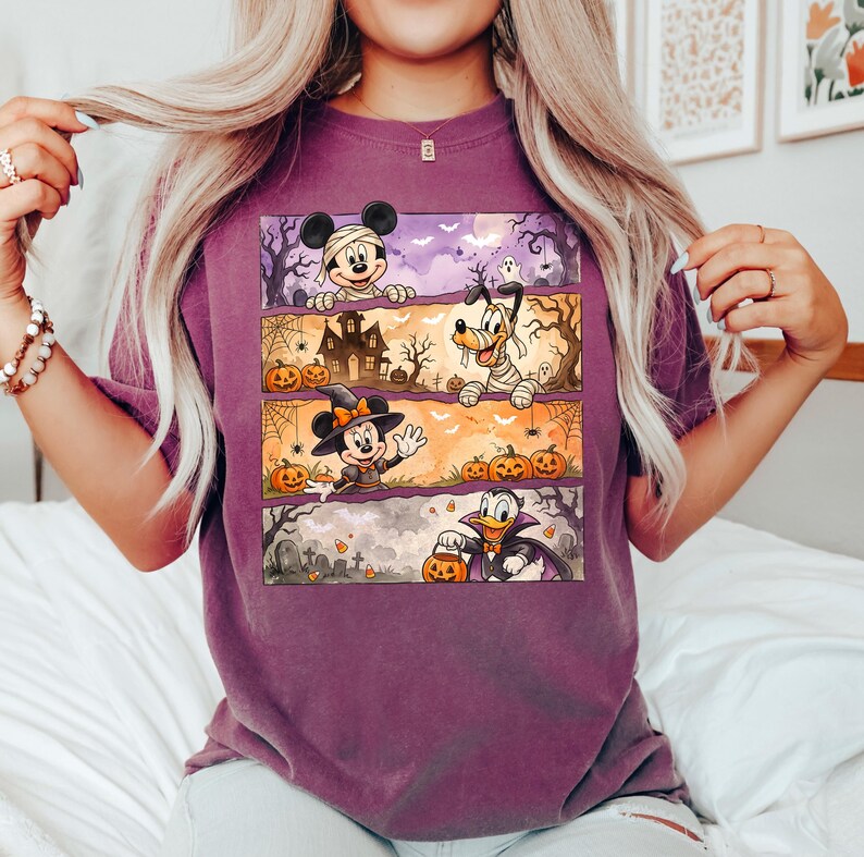 Comfort Colors® Disney Halloween Shirt, Mickey Minnie Pluto Donald Halloween Tee, Mickey Friends Spooky Season Shirt, Disney Family Trip Tee