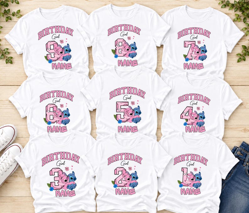 Stitch Angel Birthday Gırl Shirt, Disney Girl Birthday Tee, Custom Stitch Part T-Shirt, Stitch Toddler Gift, Birthday Family Matching Tees