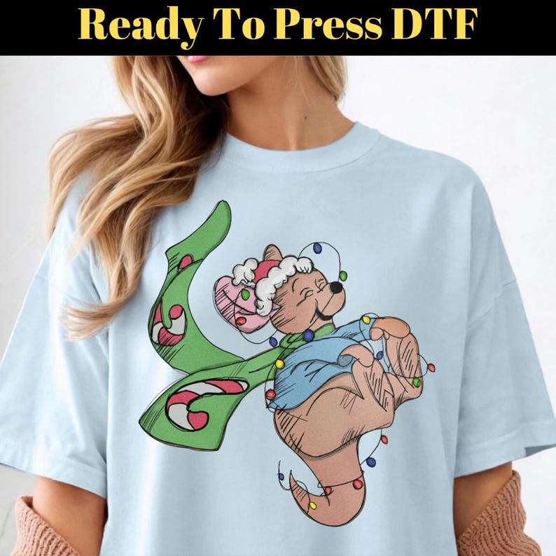 Winnie The Pooh Characters Christmas DTF Transfer, Disney Christmas Ready To Press, The Pooh Eeyore Tigger Piglet Christmas DTF, Xmas DTF