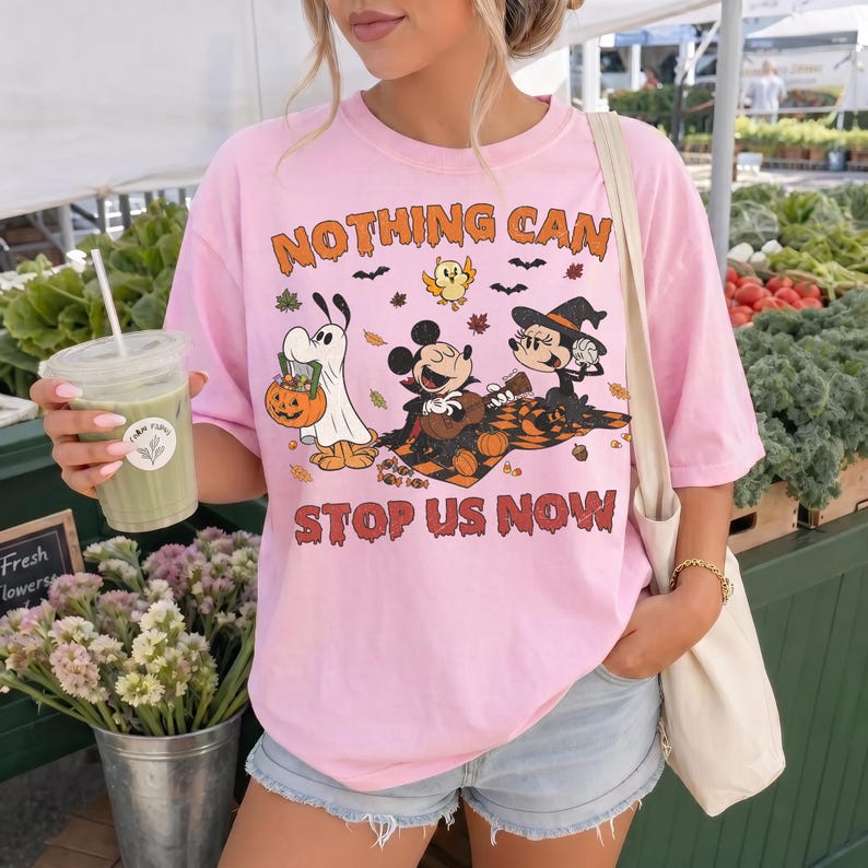 Retro Comfort Colors Halloween Runaway Railway Shirt, Nothing Can Stop Us Now Mickey Minnie Pluto Shirt, Disneyland Trip Hallowwen Outfits