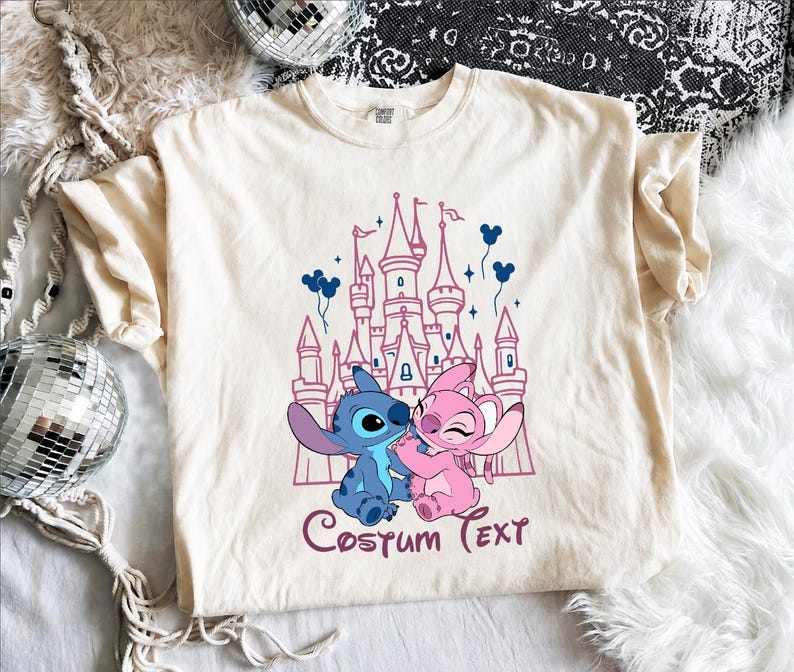 Custom Stitch Angel Castle Shirt, Disney Couple Tee, Magic Kingdom Trip Shirt