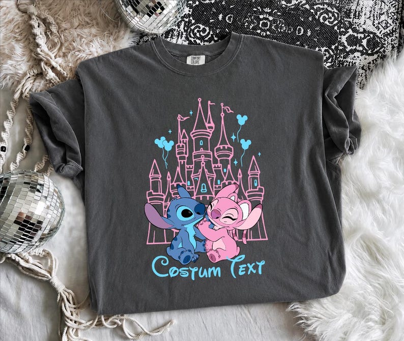 Custom Stitch Angel Castle Shirt, Disney Couple Tee, Magic Kingdom Trip Shirt