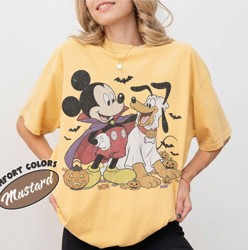 Retro Mickey and Pluto Halloween Shirt, Comfort Colors Vampire Ghost Pumpkin Design Tee, Disney Family Matching Theme Park Trip Gift 2026
