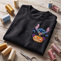 Stitch Vampire Halloween Embroidered Washed Tee, Vintage Disney Lilo Stitch Pumpkin Shirt, Retro Disney Park Outfit, Retro Disney Park Shirt