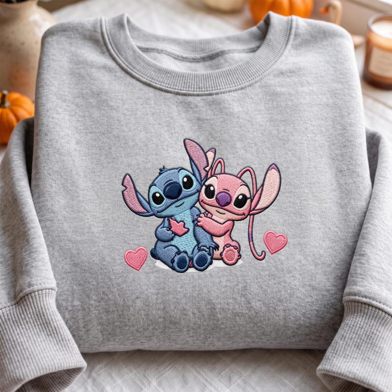 Stitch And Angel Sweatshirt Disney Embroidered Shirt Couple Matching Hoodie Quarter Zip Baby Tee Park Outfit Besties Gift