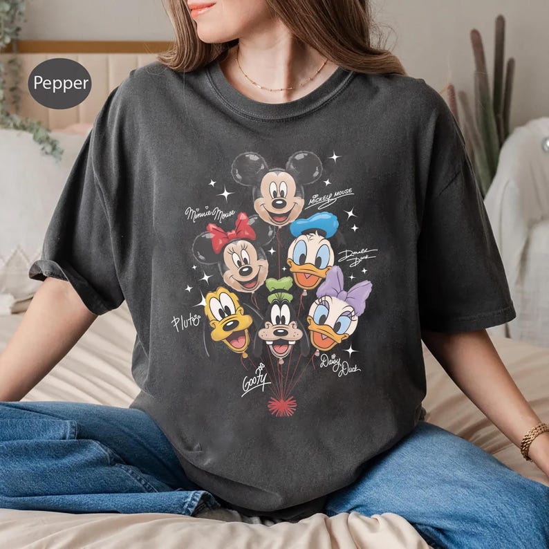 Mickey Friends Balloon Shirt, Disney Character Tee, Mickey Minnie Donald Daisy Goofy Pluto Vacation Shirt