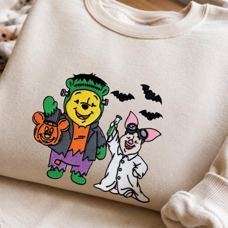 Disney Winnie The Pooh Piglet Halloween Embroidered Sweatshirt, Disney Halloween Shirt, Mickey Pumpkin Tee,  Spooky Season, Cozy Autumn Gift