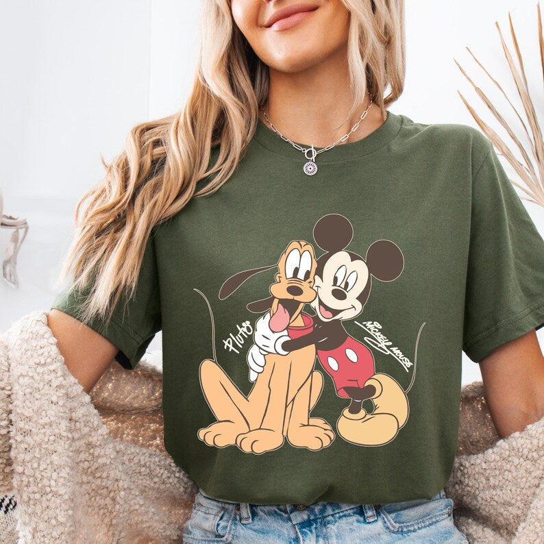 Mickey Mouse Pluto Shirt, Disney Best Friends T-Shirt, Vintage Cartoon Tee, Cute Theme Park Vacation Shirt, Classic Character Gift
