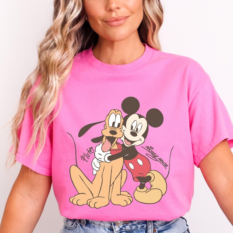 Mickey Mouse Pluto Shirt, Disney Best Friends T-Shirt, Vintage Cartoon Tee, Cute Theme Park Vacation Shirt, Classic Character Gift