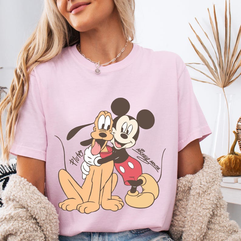Mickey Mouse Pluto Shirt, Disney Best Friends T-Shirt, Vintage Cartoon Tee, Cute Theme Park Vacation Shirt, Classic Character Gift