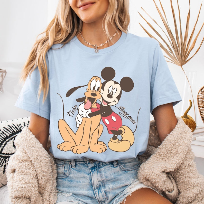 Mickey Mouse Pluto Shirt, Disney Best Friends T-Shirt, Vintage Cartoon Tee, Cute Theme Park Vacation Shirt, Classic Character Gift