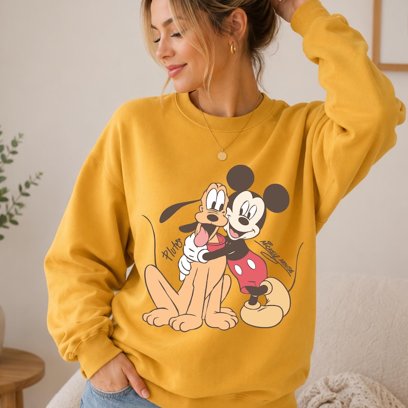 Mickey Mouse Pluto Sweatshirt, Disney Best Friends Hoodie, Vintage Cartoon Pullover, Cute Theme Park Vacation Gift