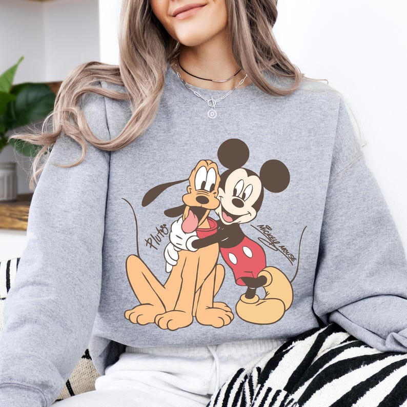 Mickey Mouse Pluto Sweatshirt, Disney Best Friends Hoodie, Vintage Cartoon Pullover, Cute Theme Park Vacation Gift