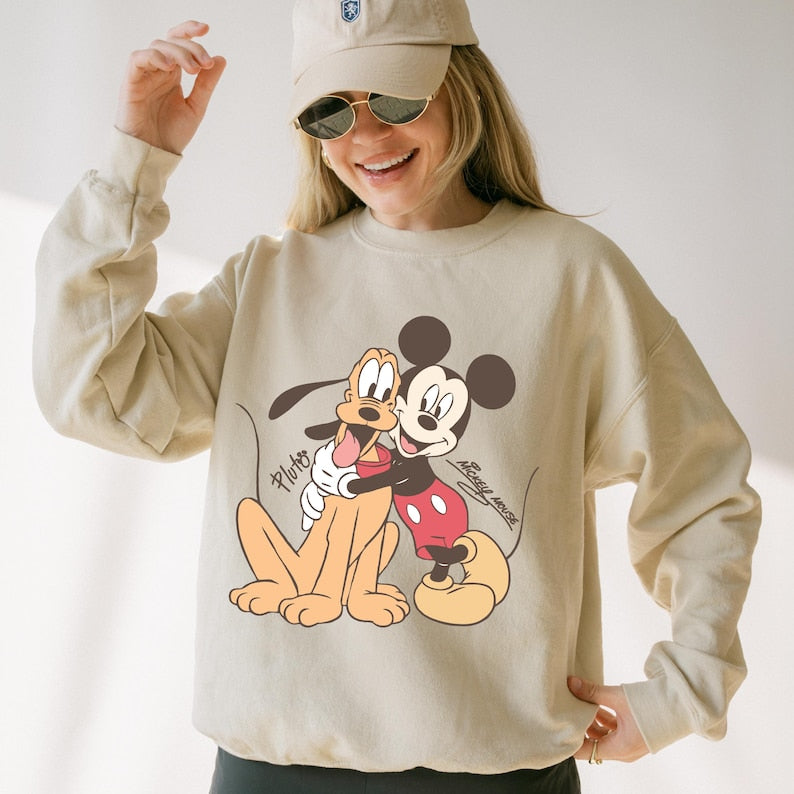 Mickey Mouse Pluto Sweatshirt, Disney Best Friends Hoodie, Vintage Cartoon Pullover, Cute Theme Park Vacation Gift