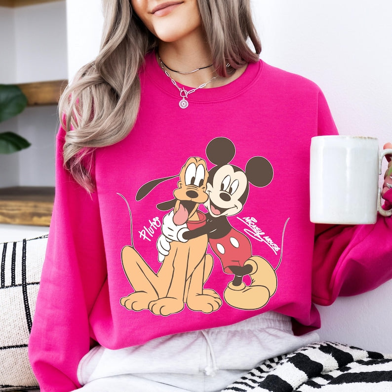 Mickey Mouse Pluto Sweatshirt, Disney Best Friends Hoodie, Vintage Cartoon Pullover, Cute Theme Park Vacation Gift